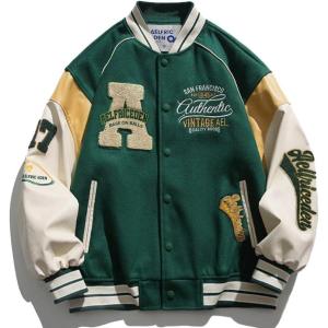 imageAelfric Eden Mens Varsity Jacket Vintage Graphic Baseball Jacket Unisex Coats StreetwearGreen