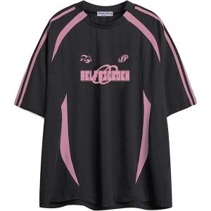 imageAelfric Eden Oversized T Shirt Men 90s Shirt Unisex Streetwear Contrast Color Graphic Tees Casual Vintage Summer TopsBlack