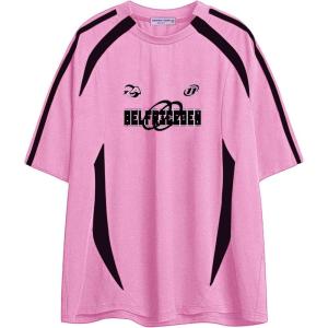 imageAelfric Eden Oversized T Shirt Men 90s Shirt Unisex Streetwear Contrast Color Graphic Tees Casual Vintage Summer TopsLight Pink