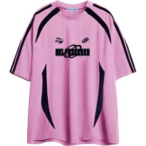 imageAelfric Eden Oversized T Shirt Men 90s Shirt Unisex Streetwear Contrast Color Graphic Tees Casual Vintage Summer TopsPink