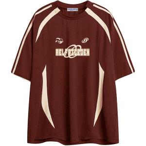 imageAelfric Eden Oversized T Shirt Men 90s Shirt Unisex Streetwear Contrast Color Graphic Tees Casual Vintage Summer TopsWine Red