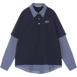 imageAelfric Eden Shirts Double Layer Polo Long Sleeve Tee Oversized Casual Y2k TopsBlue