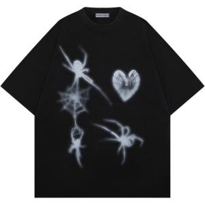 imageAelfric Eden T Shirts Blurring Spider Print Tee Washed Tee Shirt Casual Soft Short Sleeve 2025 Trendy TopsBlack