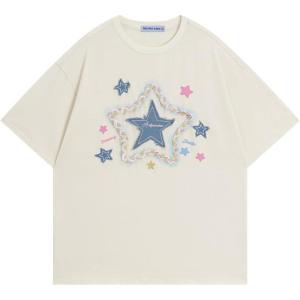 imageAelfric Eden Women Oversized Tee Star Grahpic Print Tshirts Casual Short Sleeve Loose Cotton TShirt Summer Y2k TopApricot
