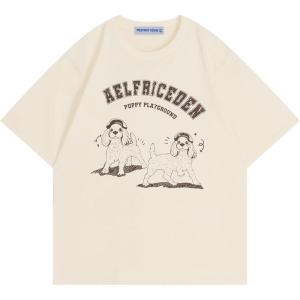 imageAelfric Eden Womens Dogs Graphic T Shirts Cute Puppy Print Tee Unisex Crewceck Summer Short Sleeve Loose Fit TopsApricot