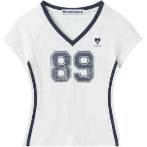 imageAelfric Eden Womens Number Print Cropped VNeck Tee Streetwear Casual T Shirts Short Sleeve Summer TopsWhite