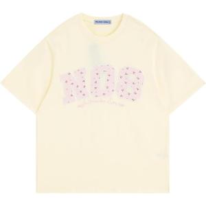 imageAelfric Eden Womens Oversized Graphic Tees Y2k Flower Embroidery Number Print TShirts Crewceck Summer TopsApricot