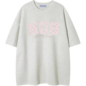 imageAelfric Eden Womens Oversized Graphic Tees Y2k Flower Embroidery Number Print TShirts Crewceck Summer TopsGrey