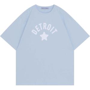 imageAelfric Eden Womens Oversized T Shirts Star Graphic Letter Tee Loose Fit Short Sleeve Tops Summer Vintage Y2K StreetwearLight Blue