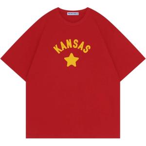 imageAelfric Eden Womens Oversized T Shirts Star Graphic Letter Tee Loose Fit Short Sleeve Tops Summer Vintage Y2K StreetwearRed