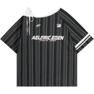 imageAelfric Eden Womens Stripe OffTheShoulder Tee Oversized Y2k Streetwear Trendy TopsBlack