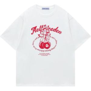 imageAelfric Eden Womens T Shirts Cherry Print Tee Graphic Oversized Cotton Short Sleeve Tees Y2k Streetwear Casual TopsWhite