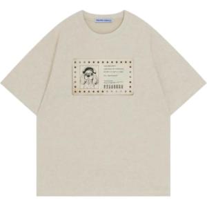 imageAelfric Eden Womens Tee Shirt Puppy Work Card Tee Oversized Vintage Graphic Casual Y2k Streetwear Summer TopsKhaki