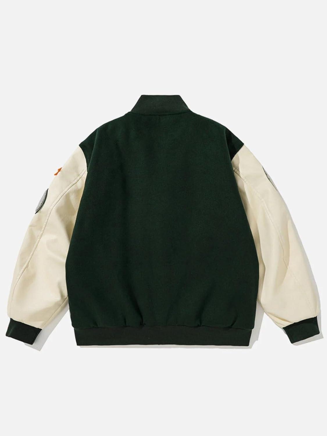 imageAelfric Eden Vintage Patchwork Varsity Jacket Oversized Streetwear Letter Graphic Jacket Unisex Embroidery Casual CoatsAa8green
