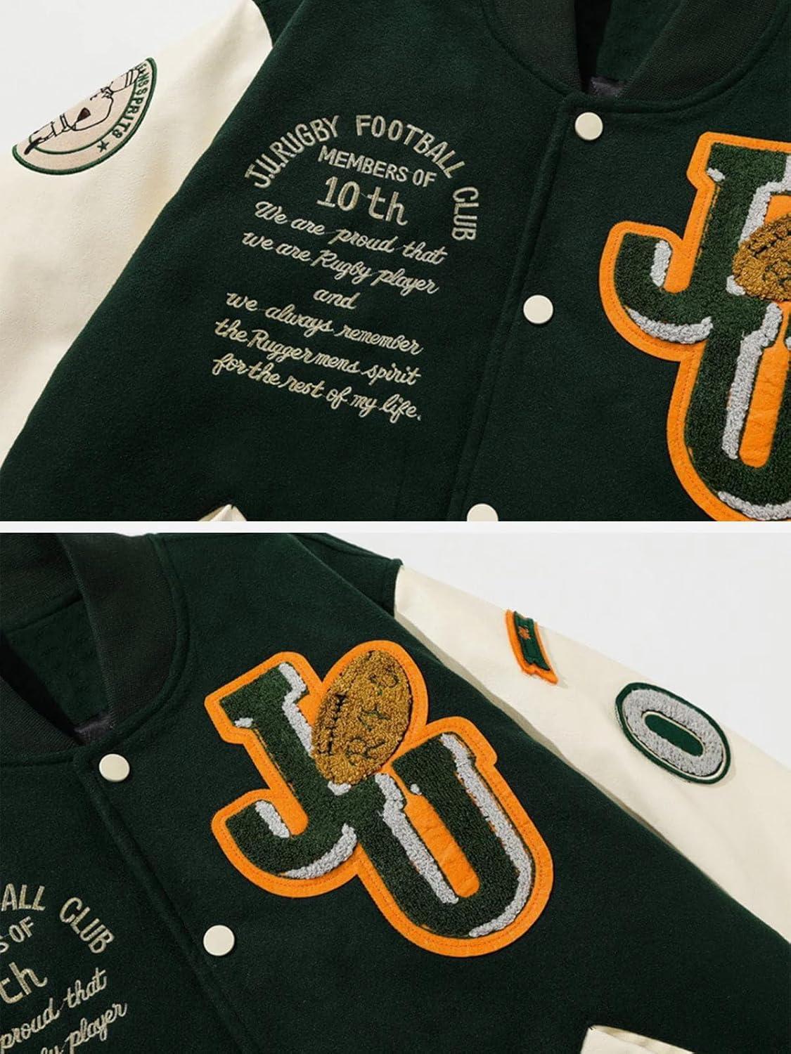 imageAelfric Eden Vintage Patchwork Varsity Jacket Oversized Streetwear Letter Graphic Jacket Unisex Embroidery Casual CoatsAa8green