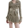 imageAelfric Eden Womens Denim Jacket Fringe TwoWay Zipper Fashion Vintage Washed Long Sleeve Jean CoatBlue