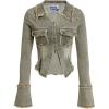 imageAelfric Eden Womens Denim Jacket Fringe TwoWay Zipper Fashion Vintage Washed Long Sleeve Jean CoatBlue