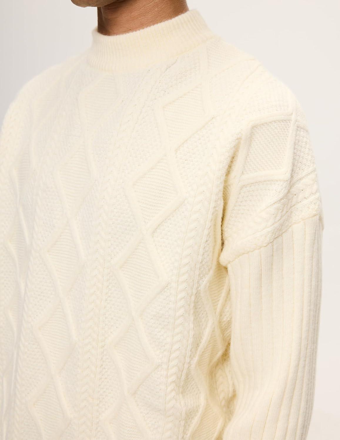 imageAelfric Eden Cable Knit Sweater Men Oversized Rory Gilmore Crewneck Knitted Sweater Pullover 2024 Vintage Fall Sweaters TopsB7white Cream
