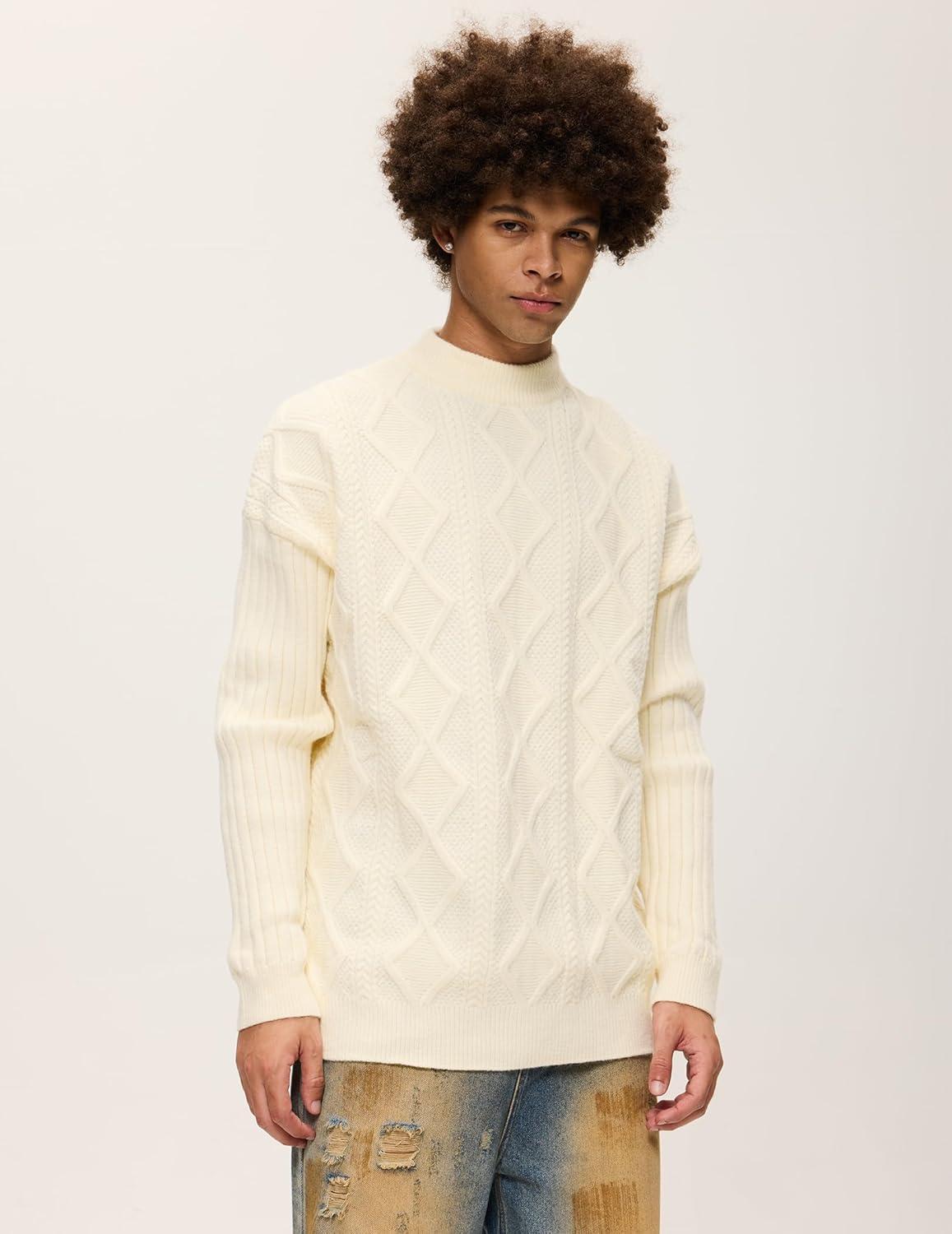 imageAelfric Eden Cable Knit Sweater Men Oversized Rory Gilmore Crewneck Knitted Sweater Pullover 2024 Vintage Fall Sweaters TopsB7white Cream