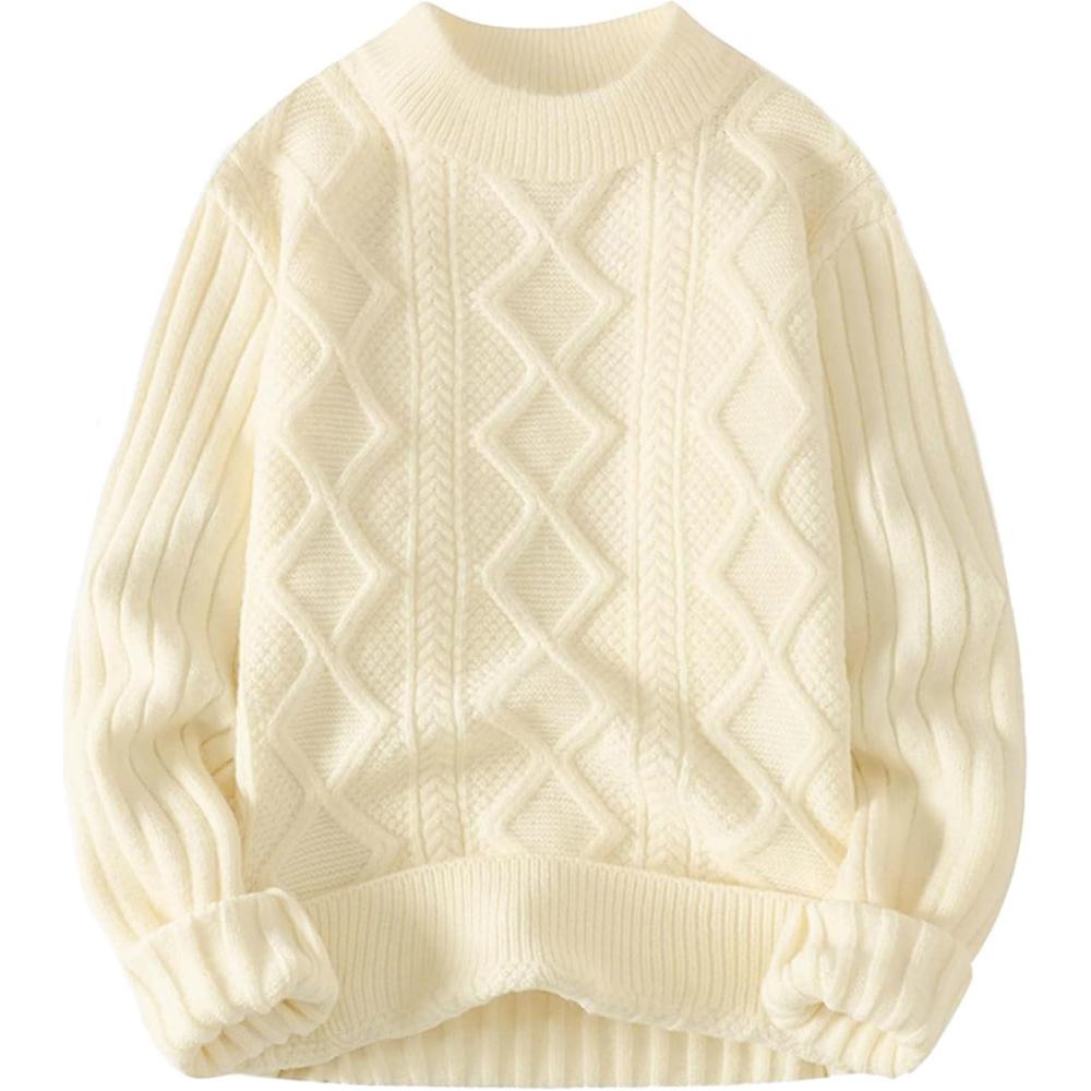 imageAelfric Eden Cable Knit Sweater Men Oversized Rory Gilmore Crewneck Knitted Sweater Pullover 2024 Vintage Fall Sweaters TopsB7white Cream