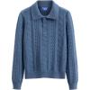 imageAelfric Eden Womens Cable Long Sleeve Sweaters Solid Lapel V Neck Knit Casual Soft Pullover 2025 Fall Fashion OutfitsDark Blue