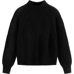 imageAelfric Eden Womens Oversized Cable Knit Chunky Sweater Mock Neck Long Sleeve Heart Knit Pullover Sweater 2025 Fall OutfitBlack