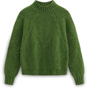 imageAelfric Eden Womens Oversized Cable Knit Chunky Sweater Mock Neck Long Sleeve Heart Knit Pullover Sweater 2025 Fall OutfitGreen