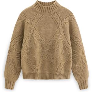 imageAelfric Eden Womens Oversized Cable Knit Chunky Sweater Mock Neck Long Sleeve Heart Knit Pullover Sweater 2025 Fall OutfitKhaki