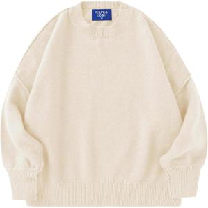 imageAelfric Eden Womens Sweaters Oversized Crewneck Fall Sweater Casual Batwing Ribbed Knit Side Slit Pullover TopsApricot