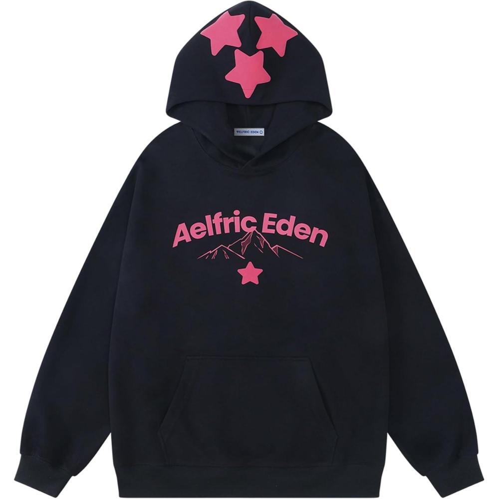 imageAelfric Eden Womens Oversized Hoodies Star Graphic Print Hooded Sweatshirts Long Sleeve Y2k Streetwear Fall Outfits 2025Black