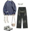 imageAelfric Eden Mens Oversized Sweater Fake Two Basic Classic Sweaters Casual Soft Pullover Streetwear Tops35blue