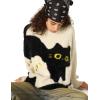 imageAelfric Eden Womens Pullover Sweater Color Blocking Cat Graphic Sweater Casual Soft Warm Fall Winter Knitted TopsApricot