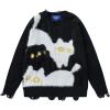 imageAelfric Eden Womens Pullover Sweater Color Blocking Cat Graphic Sweater Casual Soft Warm Fall Winter Knitted TopsBlack