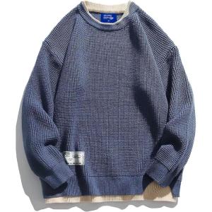 imageAelfric Eden Mens Oversized Sweater Fake Two Basic Classic Sweaters Casual Soft Pullover Streetwear Tops35blue