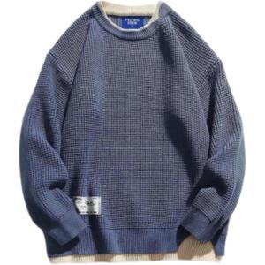 imageAelfric Eden Mens Oversized Sweater Fake Two Basic Classic Sweaters Casual Soft Pullover Streetwear TopsBlue