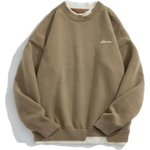 imageAelfric Eden Mens Oversized Sweater Fake Two Basic Classic Sweaters Casual Soft Pullover Streetwear TopsKhaki