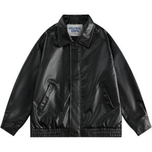imageAelfric Eden Jackets Solid Essential Faux Leather Jacket Loose Fit Casual Zipper Streetwear Soft Warm Trendy CoatsBlack