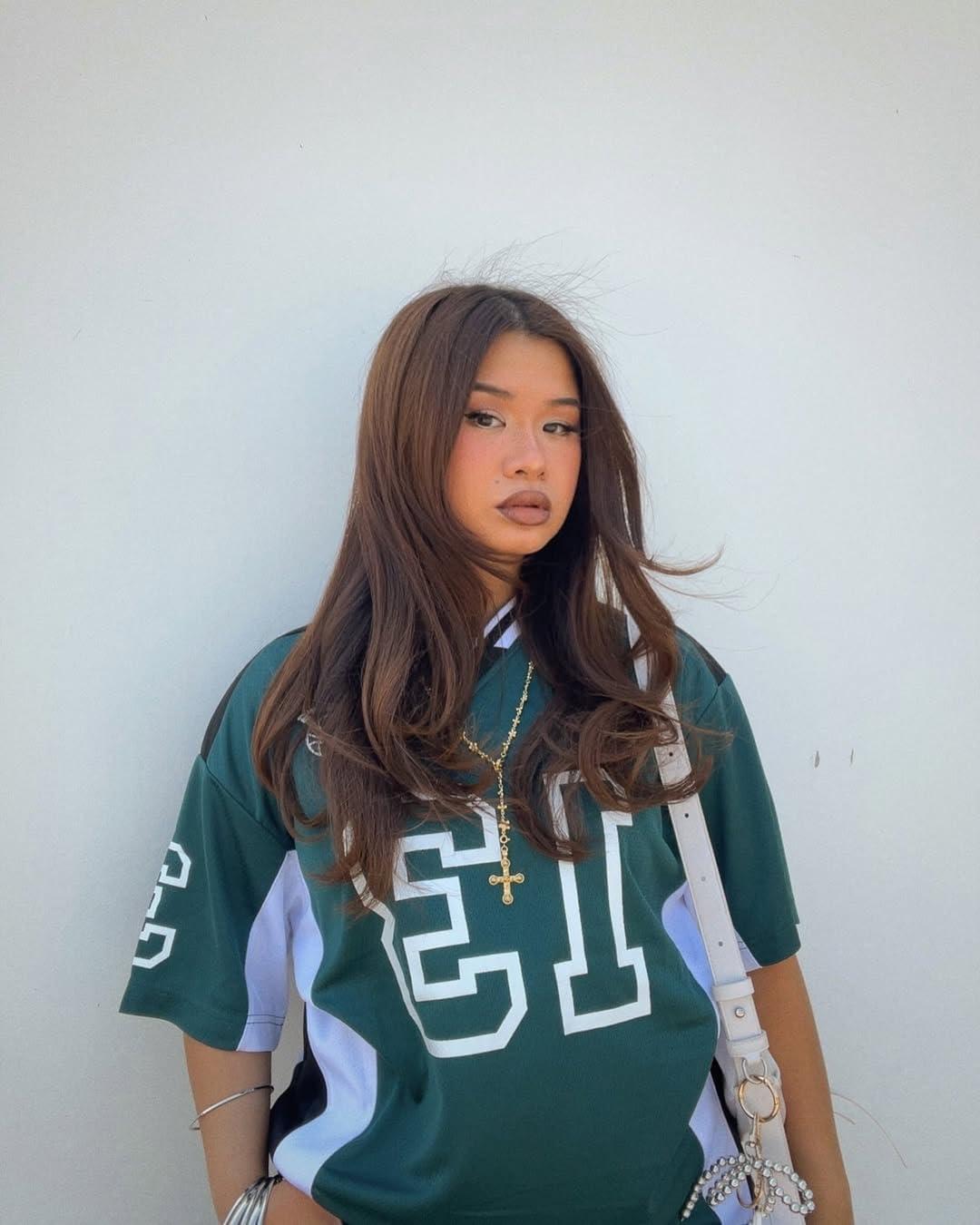 image:imageAelfric Eden Jersey Shirts Color Blocking VNeck Tee Oversized Vintage T Shirt Short Sleeve Casual Summer TopsGreen
