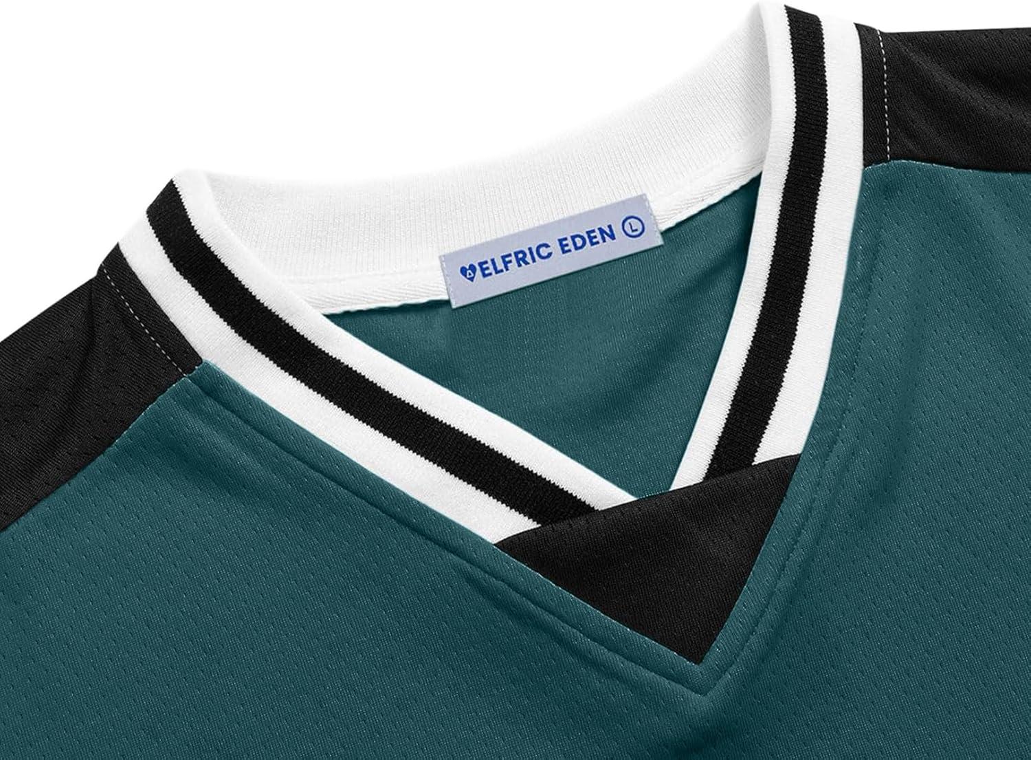 image:imageAelfric Eden Jersey Shirts Color Blocking VNeck Tee Oversized Vintage T Shirt Short Sleeve Casual Summer TopsGreen