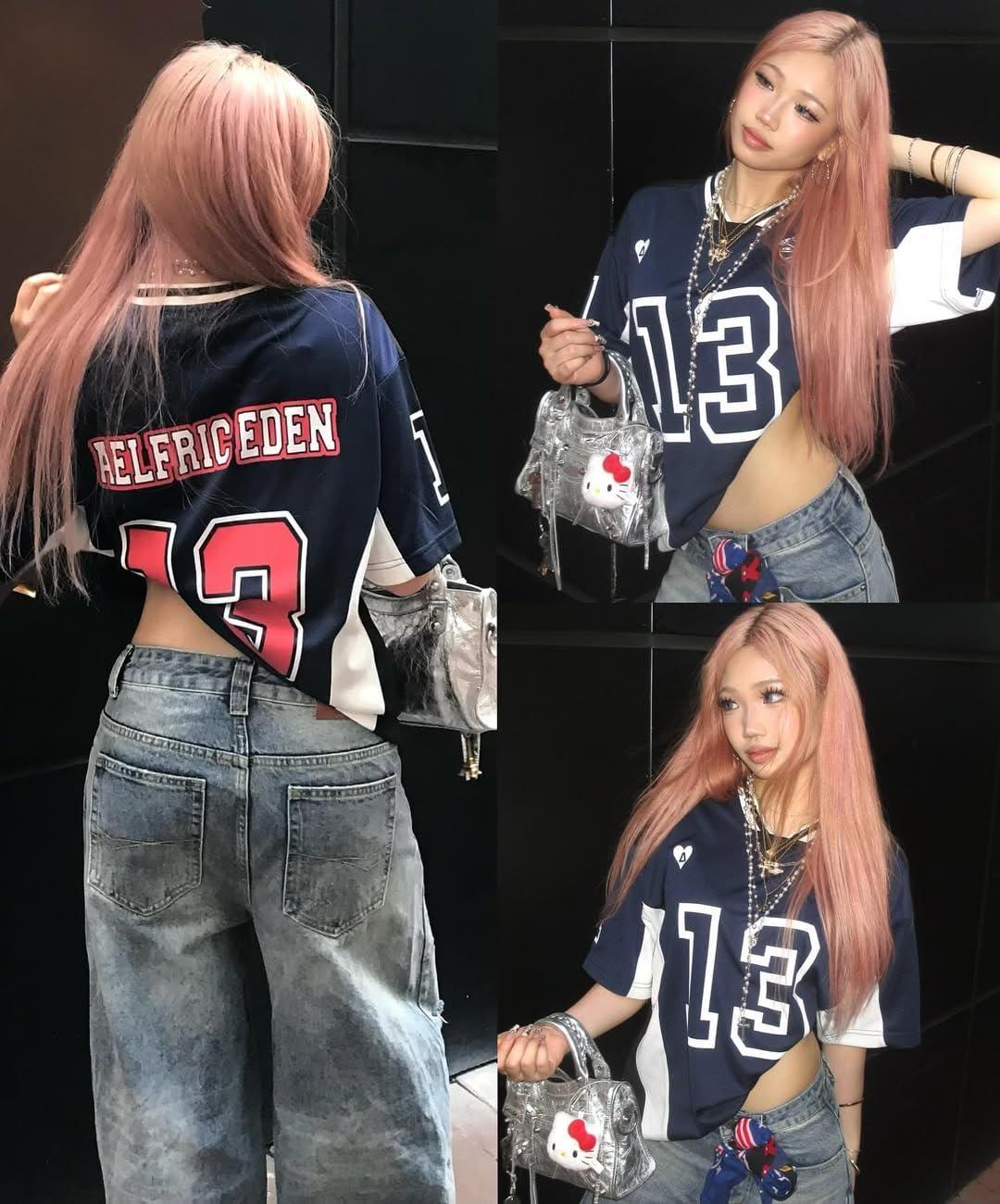 image:imageAelfric Eden Jersey Shirts Color Blocking VNeck Tee Oversized Vintage T Shirt Short Sleeve Casual Summer TopsNavy Blue