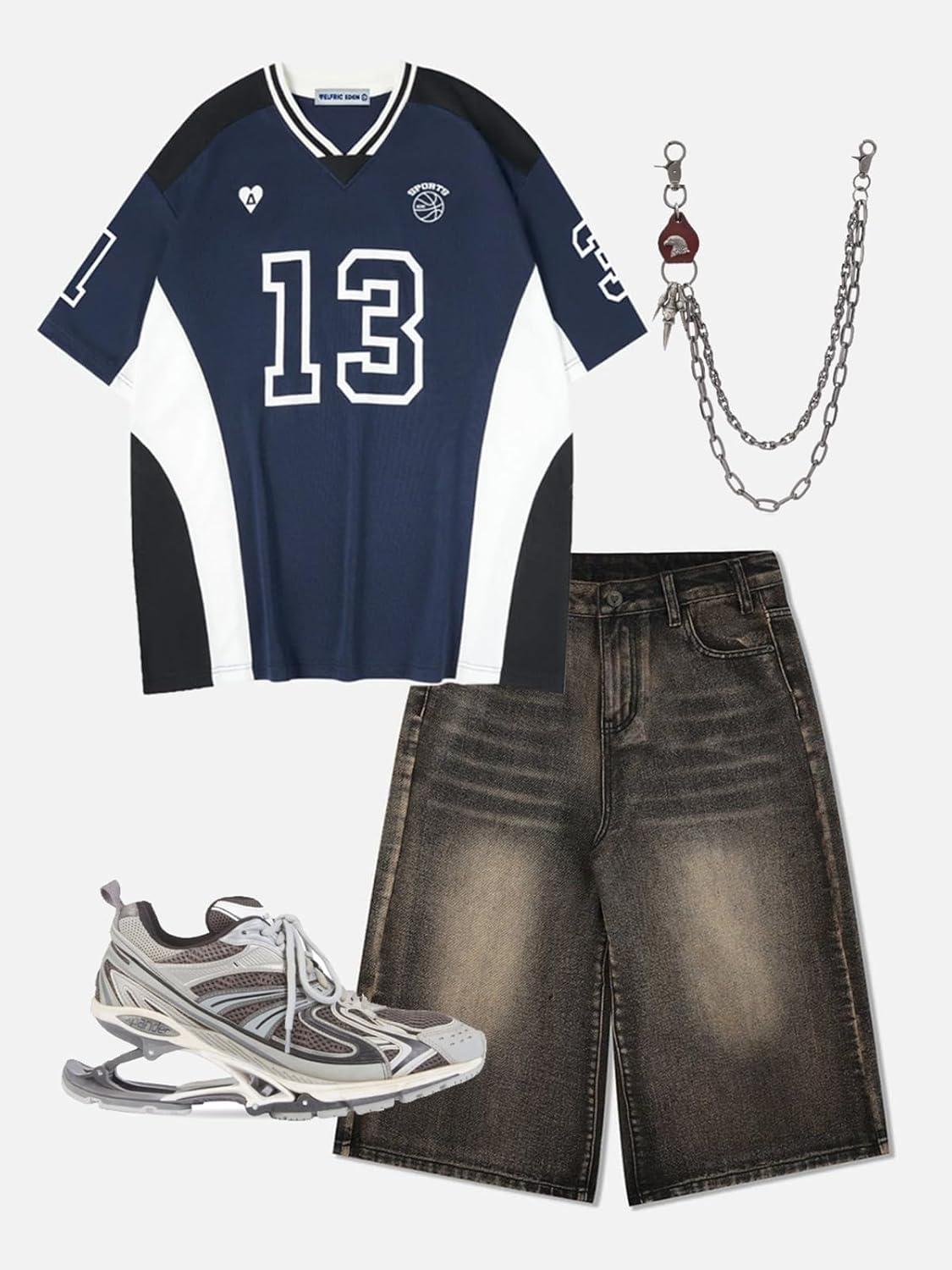 image:imageAelfric Eden Jersey Shirts Color Blocking VNeck Tee Oversized Vintage T Shirt Short Sleeve Casual Summer TopsNavy Blue