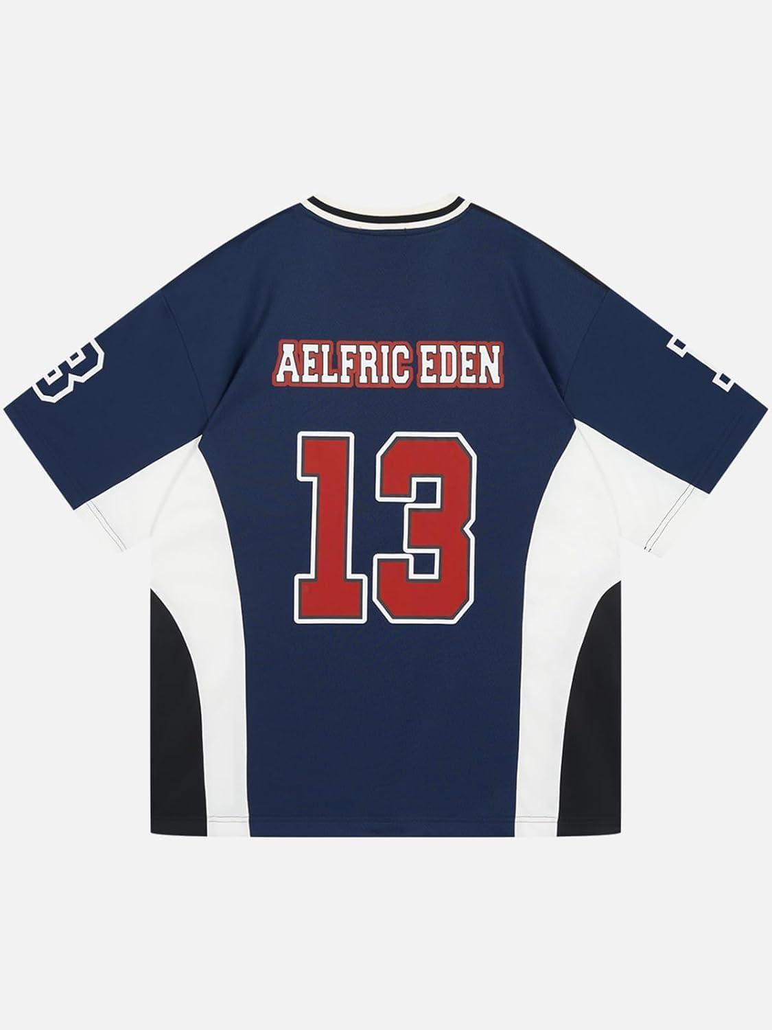 image:imageAelfric Eden Jersey Shirts Color Blocking VNeck Tee Oversized Vintage T Shirt Short Sleeve Casual Summer TopsNavy Blue