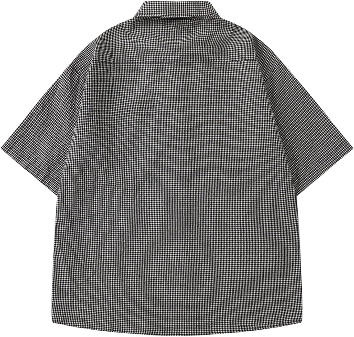 image:imageAelfric Eden Mens Button Down Plaid Shirts Short Sleeve Oversized Polo Tee Vintage T ShirtsBlack