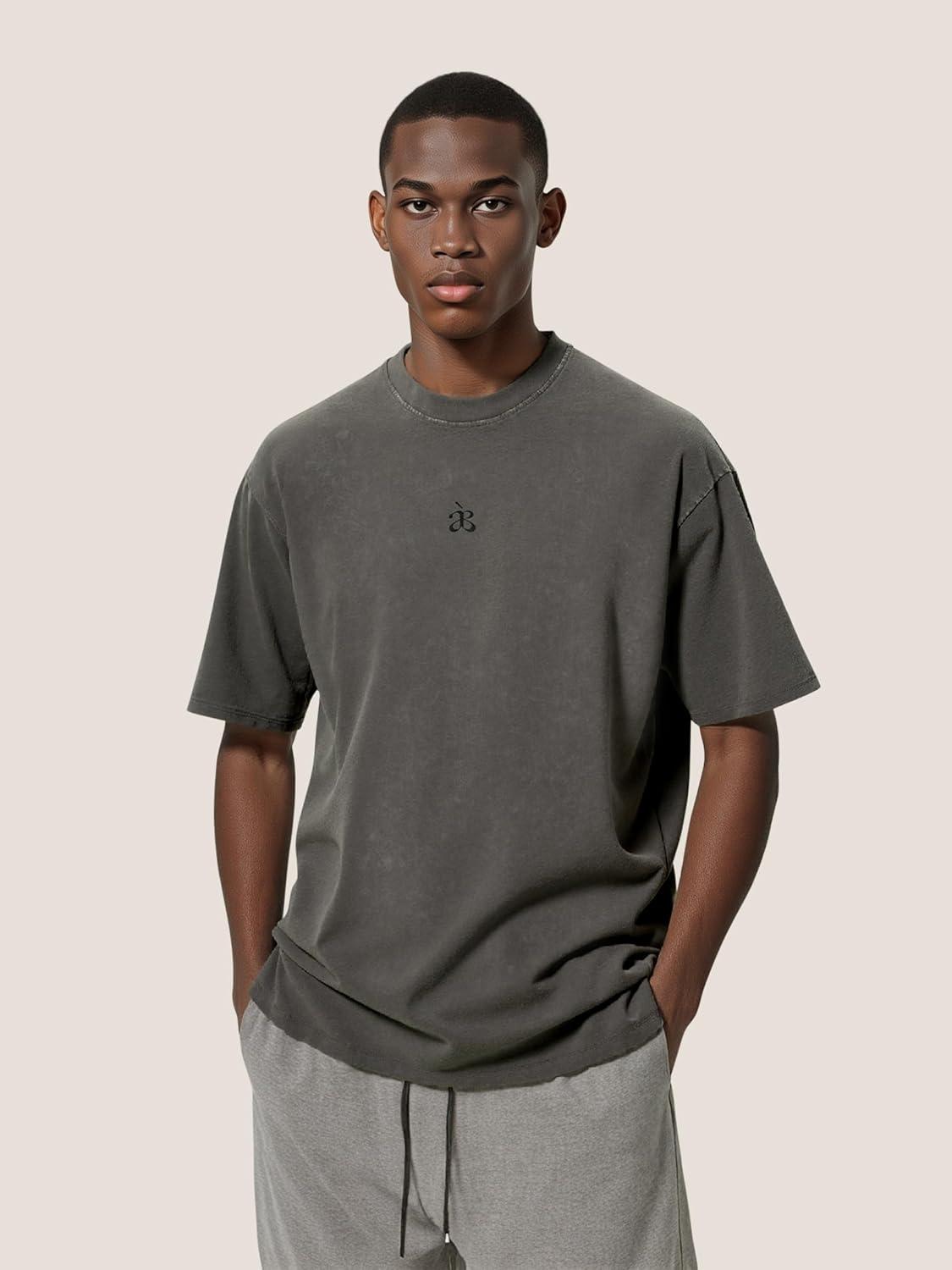 image:imageAelfric Eden Mens Oversized T Shirt Heavyweight Cotton Shirts Washed Vintage Tees Short Sleeve TopsDark Grey