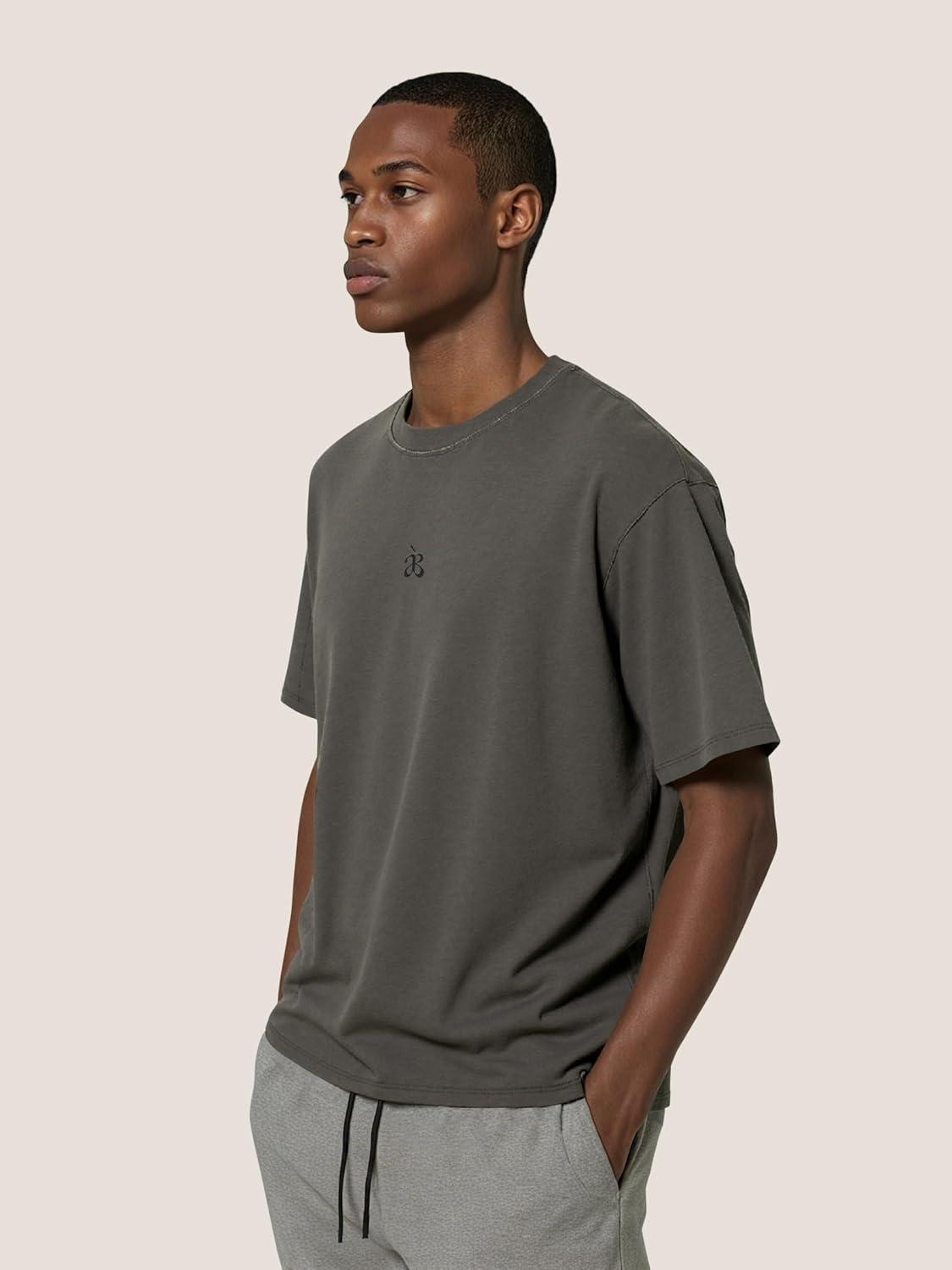 image:imageAelfric Eden Mens Oversized T Shirt Heavyweight Cotton Shirts Washed Vintage Tees Short Sleeve TopsDark Grey