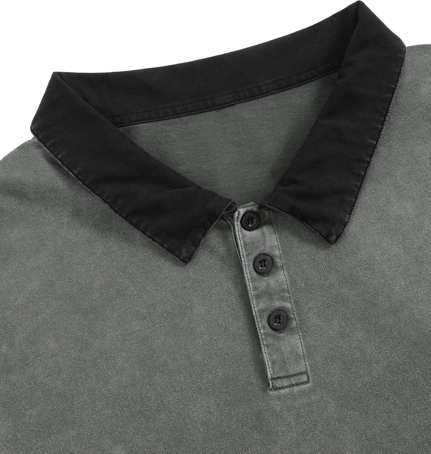 image:imageAelfric Eden Mens Oversized Washed Polo T Shirts Heavyweight Vintage Cotton Tees Short Sleeve Tops UnisexDark Grey