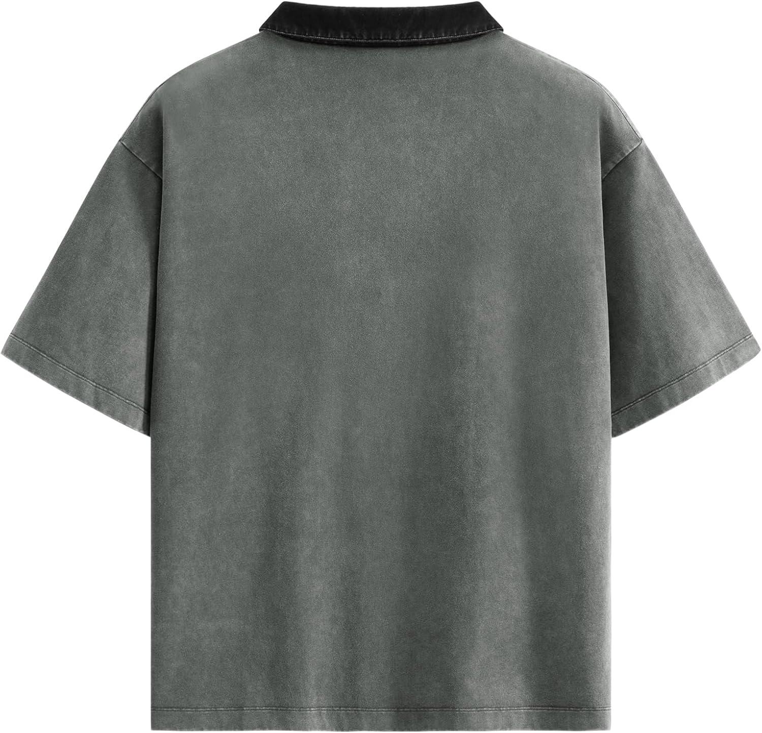 image:imageAelfric Eden Mens Oversized Washed Polo T Shirts Heavyweight Vintage Cotton Tees Short Sleeve Tops UnisexDark Grey