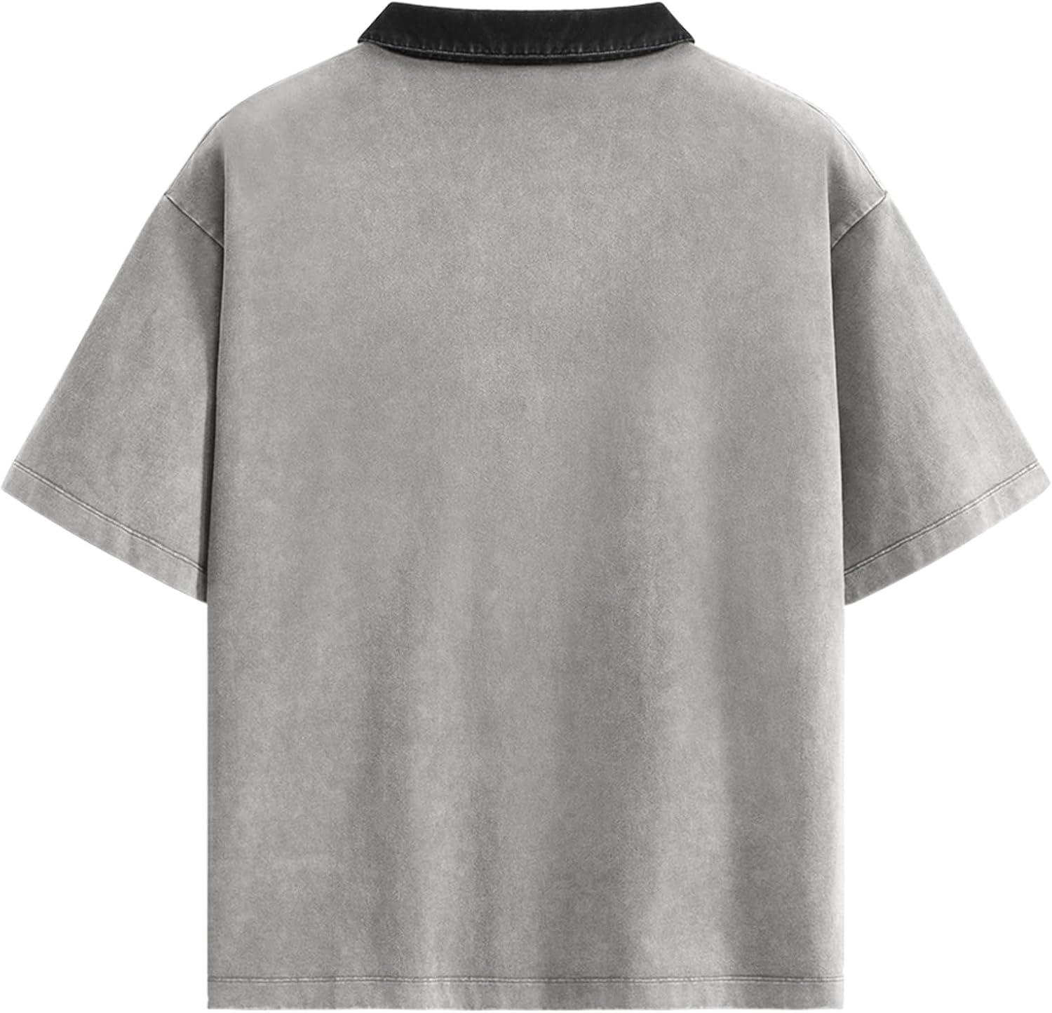 image:imageAelfric Eden Mens Oversized Washed Polo T Shirts Heavyweight Vintage Cotton Tees Short Sleeve Tops UnisexLight Grey
