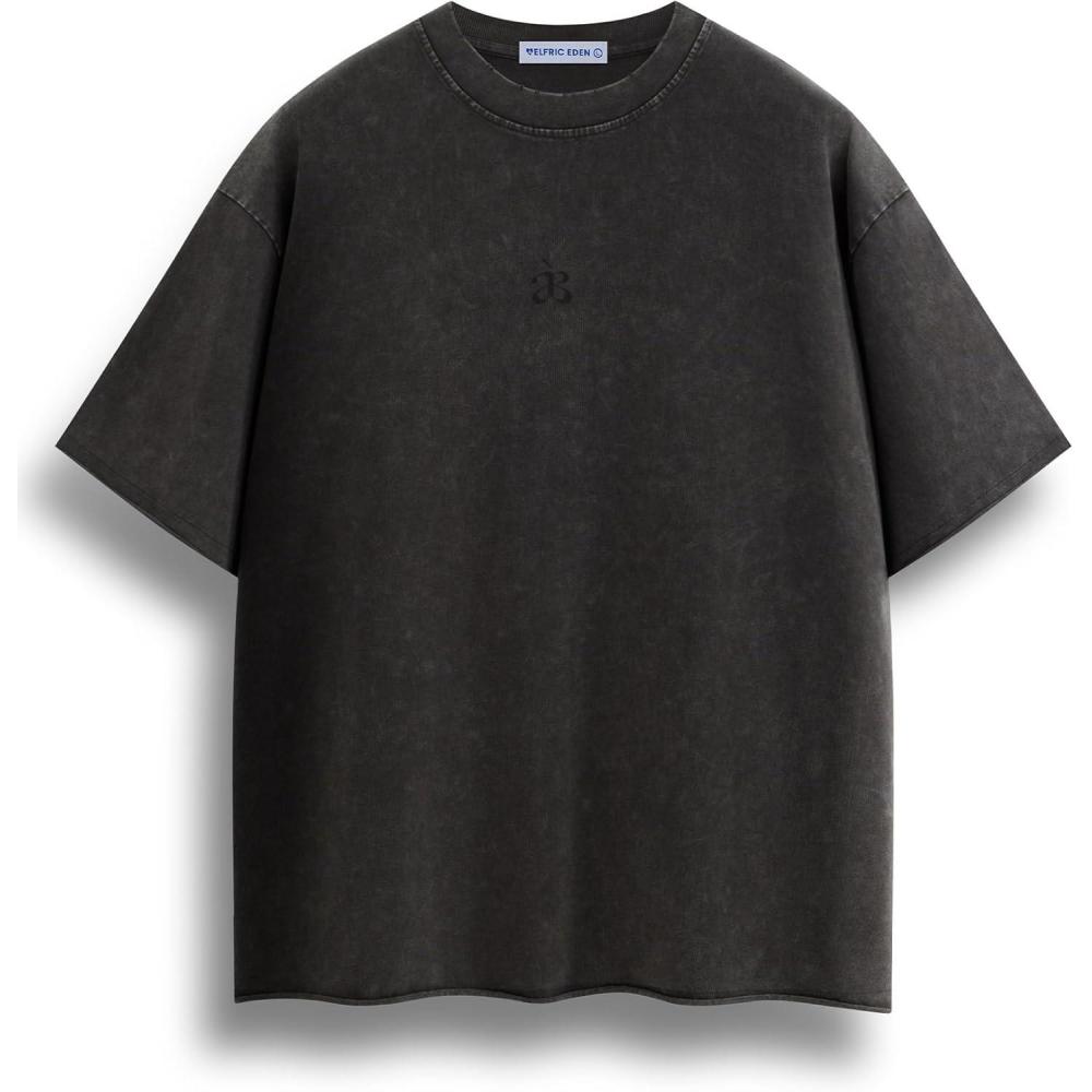 image:imageAelfric Eden Mens Oversized T Shirt Heavyweight Cotton Shirts Washed Vintage Tees Short Sleeve TopsBlack