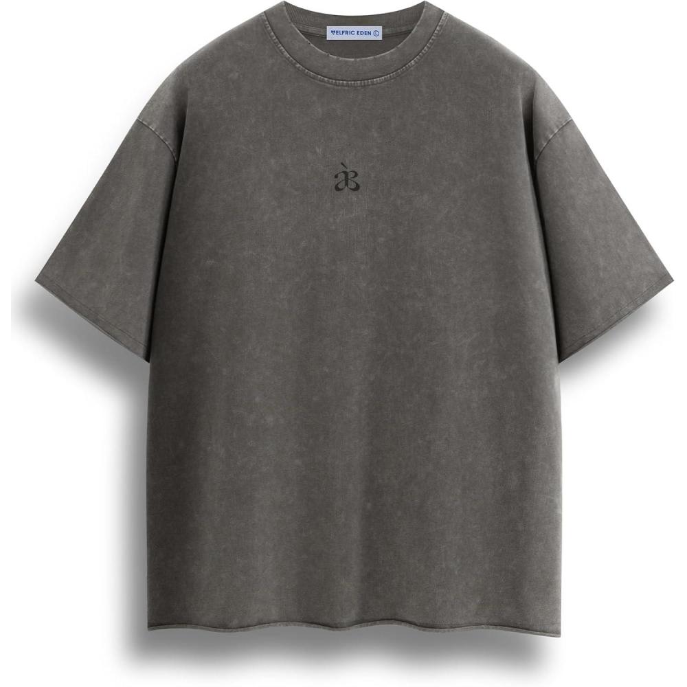 image:imageAelfric Eden Mens Oversized T Shirt Heavyweight Cotton Shirts Washed Vintage Tees Short Sleeve TopsDark Grey